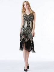 Style Sequined V Neck Fringe Party Outfits Dress