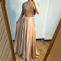 Tassel Beading A-Line High Neck Sparkle Prom Dress