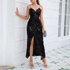 Elegant V-Neck Spaghetti Strap Sequins Hollow Out sleeveless Maxi Dress