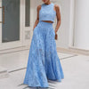 Hollow Embroidery Temperament O Neck Sleeveless Vest Skirt Set