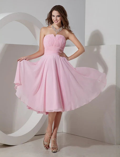 Strapless Pleated Chiffon Bridesmaid Dress