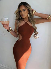 Elegant Halter Neck Beautiful Back Waistless Sleeveless Dress
