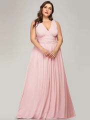 Plus Size Bridesmaid Dresses A Line V Neck Floor Length Zipper Matte Satin Formal Gowns