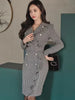 Elegant Bird Lattice Ruffle Double Breasted Knee-length Dress