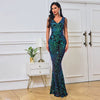 Exquisite V-Neck Flower Pattern Mermaid Beads Evening Long Maxi Dresses