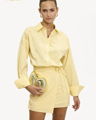 Elegant Loose Stripe Print Long Sleeve Shirt With High Waist Lace-Up Mini Skirt Set