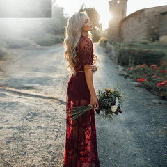 See Through Lace High Waist V-neck Maxi Long Dress