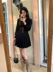 Elegant Casual Vintage Print V-Neck Slim Mini Short Pleated Dress