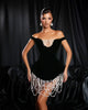 Elegant Off the Shoulder Pear Beading Nightclub Party Bodycon Mini Bandage Dress