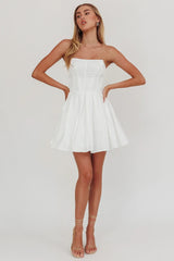 Loveless Strapless Flared Mini Dress Off White