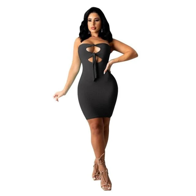 Strapless  Hollow Bandage Night Club Party Dress