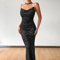 Elegant Sleeveless Mesh Zebra Pattern Bodycon Slip Dress