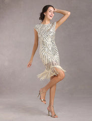 Sequined Solid Sleeveless Halloween Flapper Dress