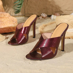 Square Toe Slippers Street Style Thin High Heel
