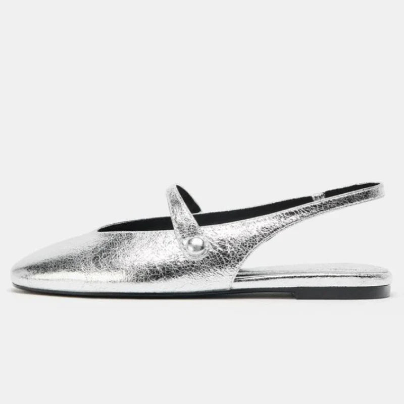 Luxury Metal Grain Design Flat Sandals Gold Silver Slingback Slippers for Girls Cute Comfortable Beach Shoe