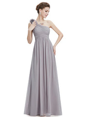 Long Chiffon One Shoulder Flower A Line Draping Wedding Party Bridesmaid Dress
