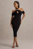 Elegant Hollow Out Solid Halter A-LINE Backless  Off-shoulder Sleeveless Midi Dress