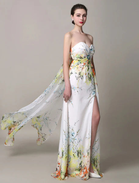 Split Strapless Silk Like Satin Prom Dress