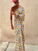 Casual Printed Off Shoulder Slant Collar Bat Sleeve Loose Maxi Dress