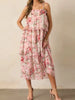 Bohemian Floral Print Sleeveless V-Neckline and Tiered Ruffle Hem Midi Dress