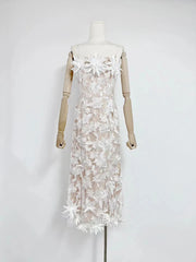 Spliced Appliques Strapless Sleeveless High Waist Temperament Dress