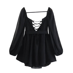 Casual hollow Out Off Shoulder Sleeves And Tied Rope Dress