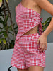 Casual Sleeveless One Shoulder Tank Tops And High Waist Shorts 2 Piece Outfits