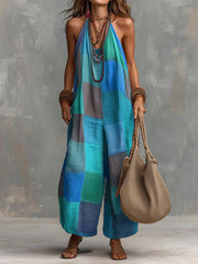 Women's Patchwork Halter Jumpsuit