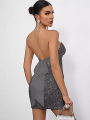 Sequin Sweetheart Neck And Bow Back For Parties Bodycon Mini Dress