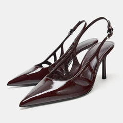 Luxury Designer Pumps Pointed Toe Patent Leather Slingback High Heel