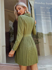 Skater Dresses V-Neck Pleated Layered Casual Flared Dress