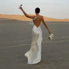 Elegant V-Neck Spaghetti Strap Stain Ruffles Sling Backless Ribbon Hip Package Long Maxi Dress
