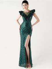 Elegant Solid Backless V-Neck Sequin zipper Party sleeveless Long Maxi Dresses
