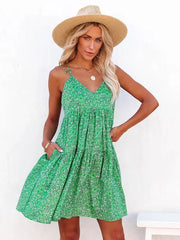 Floral Print Bohemian V-Neck Backless Dress