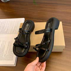 Designer Butterfly-knot Slippers Open Toe Thick Heel