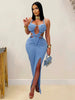 Cut-Out Ruched Halter Neck Backless High Slit Bandage Party Dresses