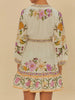 Casual Printing V-Neck Long Sleeve With Lace Up High Waist Patchwork Folds Mini Dress