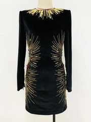 Elegant Diamonds Beaded Designer Long Sleeve Stunning Sequined Mini Dress