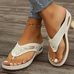 Chic Retro Flip-Flops with Arch Support - Comfortable Slip-On Thong Sandals Faux Cover Slippers