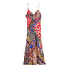 Bohemian Spaghetti Strap With Multicolored Patchwork Print Maxi Dress