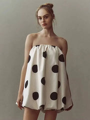 Classic Pullover Pleated Loose Printed Strapless Sleeveless Mini Dress