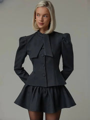 Elegant Long Sleeve Shirt With High Waist Mini Skirt Two Pieces Set