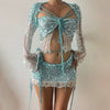 Elegant Crop Tops Nightclub Knit Sequin Dress Skirt 2 Piece Sets