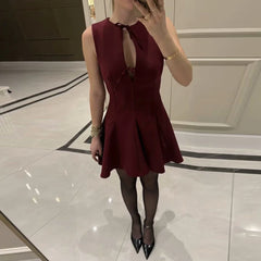 Elegant Wide Swing Sleeveless Bow Trim Mini Sleeveless Dress