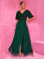 Sequined High Slit For Evening Events Maxi Party Dress