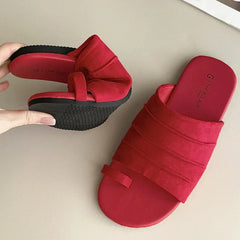 High Quality Satin Flat Sandals Round Head Soft Bottom Sandals Comfortable Non-slip Vacation Beach Shoes