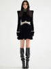 Elegant Long Sleeve Beaded Velvet Hollow Designer Mini Dress