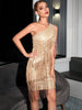 Luxury Backless One Shoulder Bodycon Formal Prom Fringed Sequin Dress