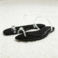 Shiny Rhinestone Decorated Flat Sandals Transparent PVC Clip Toe Flip Flops Light Comfortable Shoes
