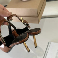 Deluxe Metal Buckle Strap Pumps Pointy Toe Slingback High Heel